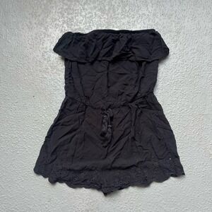 Mossimo Romper Strapless‎ Ruffle Eyelet Black Casual Summer XS